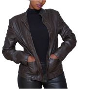 Lucy Leather Women's Brown Braided Jacket 