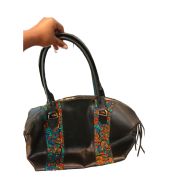 Afro keza leather African Print women black bag